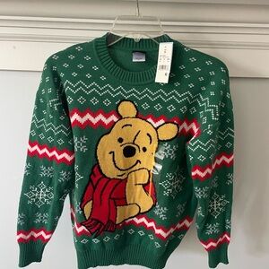 Disney Green Crewneck Sweater with Pooh Bear and Snowflake Design